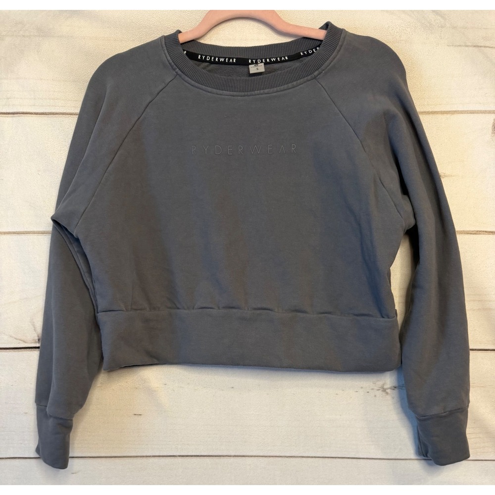 Ryderwear Womens Cropped Sweatshirt Grey Fleece Pullover XWT-SW2004 Size S